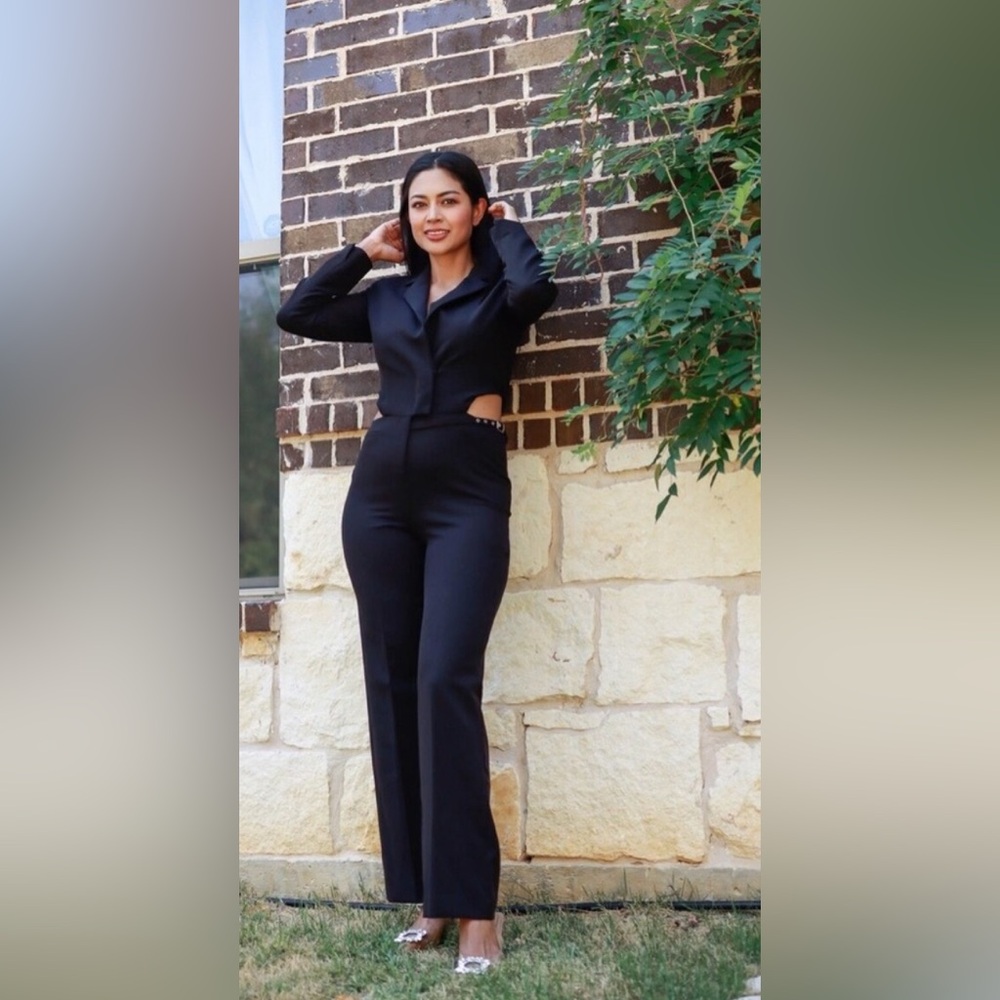 ZARA ~ BLACK CUT-OUT FULL LENGTH JUMPSUIT BLAZER - Picture 12 of 15